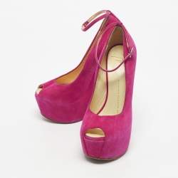 Pre Owned Giuseppe Zanotti Pink Suede Curve Jem Peep Toe Platform Pumps Size 35
