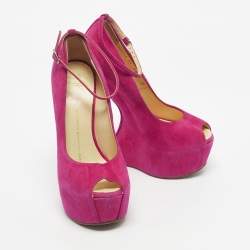 Pre Owned Giuseppe Zanotti Pink Suede Curve Jem Peep Toe Platform Pumps Size 35