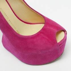 Pre Owned Giuseppe Zanotti Pink Suede Curve Jem Peep Toe Platform Pumps Size 35