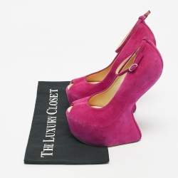 Pre Owned Giuseppe Zanotti Pink Suede Curve Jem Peep Toe Platform Pumps Size 35