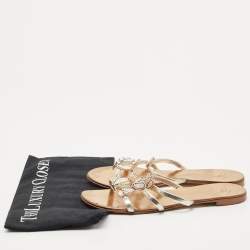 Pre Owned Giuseppe Zanotti Silver Leather  Crystal Embellished Flat Slides Size 37