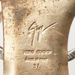 Pre Owned Giuseppe Zanotti Silver Leather  Crystal Embellished Flat Slides Size 37