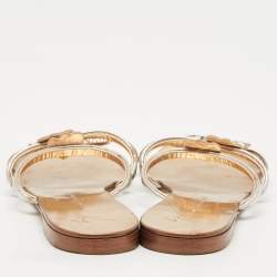 Pre Owned Giuseppe Zanotti Silver Leather  Crystal Embellished Flat Slides Size 37