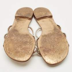 Pre Owned Giuseppe Zanotti Silver Leather  Crystal Embellished Flat Slides Size 37