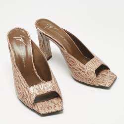 Pre Owned Giuseppe Zanotti Brown Croc Embossed Leather Mya 90 Mules Size 37.5
