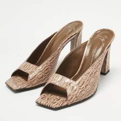 Pre Owned Giuseppe Zanotti Brown Croc Embossed Leather Mya 90 Mules Size 37.5