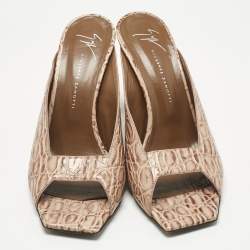 Pre Owned Giuseppe Zanotti Brown Croc Embossed Leather Mya 90 Mules Size 37.5