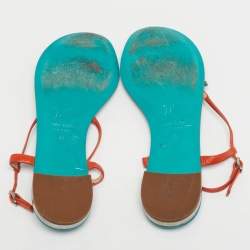 Pre Owned Giuseppe Zanotti Orange Leather Crystal Embellished Slingback Sandals Size 39