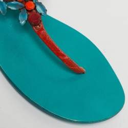 Pre Owned Giuseppe Zanotti Orange Leather Crystal Embellished Slingback Sandals Size 39