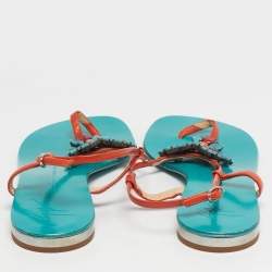 Pre Owned Giuseppe Zanotti Orange Leather Crystal Embellished Slingback Sandals Size 39