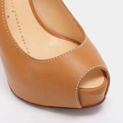 Pre Owned Giuseppe Zanotti Tan Leather Slingback Platform Pumps Size 35