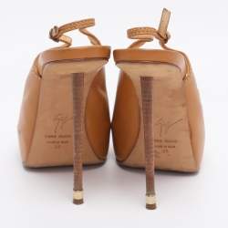Pre Owned Giuseppe Zanotti Tan Leather Slingback Platform Pumps Size 35