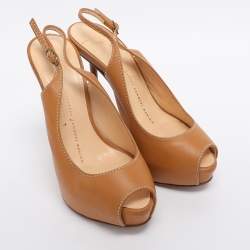 Pre Owned Giuseppe Zanotti Tan Leather Slingback Platform Pumps Size 35