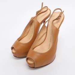 Pre Owned Giuseppe Zanotti Tan Leather Slingback Platform Pumps Size 35