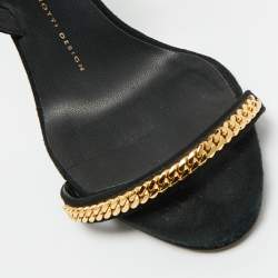 Pre Owned Giuseppe Zanotti Black Suede Coline Chain Link Ankle Strap Sandals Size 38