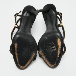 Pre Owned Giuseppe Zanotti Black Suede Coline Chain Link Ankle Strap Sandals Size 38