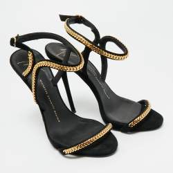 Pre Owned Giuseppe Zanotti Black Suede Coline Chain Link Ankle Strap Sandals Size 38