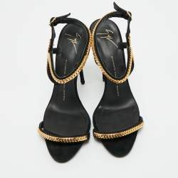 Pre Owned Giuseppe Zanotti Black Suede Coline Chain Link Ankle Strap Sandals Size 38