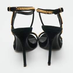 Pre Owned Giuseppe Zanotti Black Suede Coline Chain Link Ankle Strap Sandals Size 38