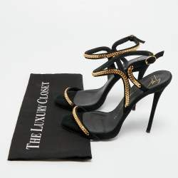 Pre Owned Giuseppe Zanotti Black Suede Coline Chain Link Ankle Strap Sandals Size 38