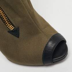 Pre Owned Giuseppe Zanotti Green  Canvas Roxie Peep Toe Cut Out Ankle Boots  Size 38.5