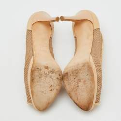 Pre Owned Giuseppe Zanotti Beige Mesh and Lizard Embossed Leather Peep Toe Platform Pumps Size 36