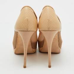 Pre Owned Giuseppe Zanotti Beige Mesh and Lizard Embossed Leather Peep Toe Platform Pumps Size 36