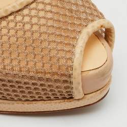 Pre Owned Giuseppe Zanotti Beige Mesh and Lizard Embossed Leather Peep Toe Platform Pumps Size 36