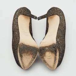 Pre Owned Giuseppe Zanotti Gold/Black Glitter and Mesh Sharon Platform Peep Toe Pumps Size 37.5