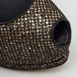 Pre Owned Giuseppe Zanotti Gold/Black Glitter and Mesh Sharon Platform Peep Toe Pumps Size 37.5