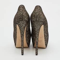Pre Owned Giuseppe Zanotti Gold/Black Glitter and Mesh Sharon Platform Peep Toe Pumps Size 37.5