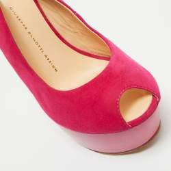 Pre Owned Giuseppe Zanotti Pink Suede Peep Toe Heel Less Platform Ankle Strap Pumps Size 39