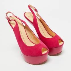 Pre Owned Giuseppe Zanotti Pink Suede Peep Toe Heel Less Platform Ankle Strap Pumps Size 39