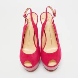 Pre Owned Giuseppe Zanotti Pink Suede Peep Toe Heel Less Platform Ankle Strap Pumps Size 39