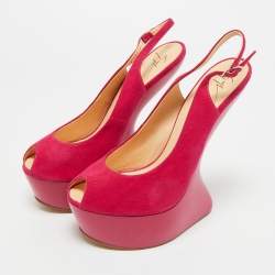 Pre Owned Giuseppe Zanotti Pink Suede Peep Toe Heel Less Platform Ankle Strap Pumps Size 39