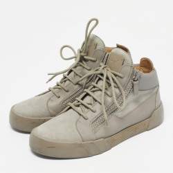 Pre Owned Giuseppe Zanotti Grey Leather and Suede Double Sketch High Top Sneakers Size 40
