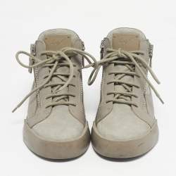 Pre Owned Giuseppe Zanotti Grey Leather and Suede Double Sketch High Top Sneakers Size 40