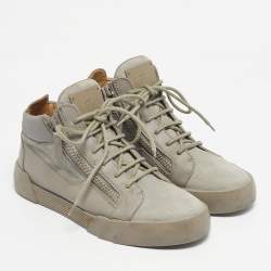 Pre Owned Giuseppe Zanotti Grey Leather and Suede Double Sketch High Top Sneakers Size 40