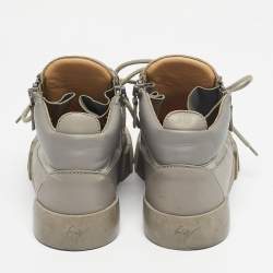 Pre Owned Giuseppe Zanotti Grey Leather and Suede Double Sketch High Top Sneakers Size 40