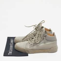 Pre Owned Giuseppe Zanotti Grey Leather and Suede Double Sketch High Top Sneakers Size 40