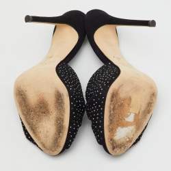 Pre Owned Giuseppe Zanotti Black Suede Crystal Embellished Slide Sandals Size 38