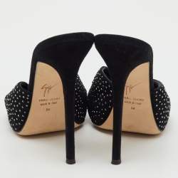 Pre Owned Giuseppe Zanotti Black Suede Crystal Embellished Slide Sandals Size 38
