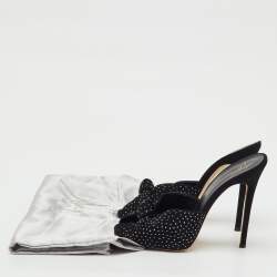 Pre Owned Giuseppe Zanotti Black Suede Crystal Embellished Slide Sandals Size 38
