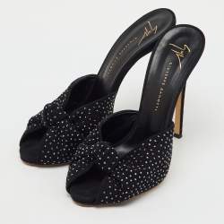 Pre Owned Giuseppe Zanotti Black Suede Crystal Embellished Slide Sandals Size 38