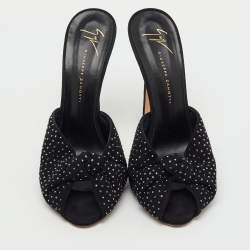 Pre Owned Giuseppe Zanotti Black Suede Crystal Embellished Slide Sandals Size 38