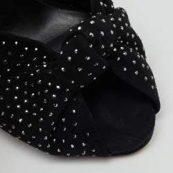 Pre Owned Giuseppe Zanotti Black Suede Crystal Embellished Slide Sandals Size 38