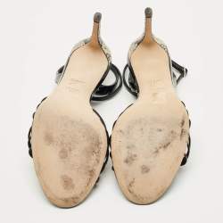 Pre Owned Giuseppe Zanotti Black Leather and Patent Leather Ankle Strap Sandals Size 40