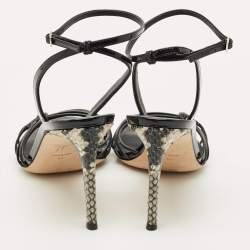 Pre Owned Giuseppe Zanotti Black Leather and Patent Leather Ankle Strap Sandals Size 40