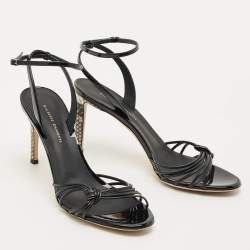 Pre Owned Giuseppe Zanotti Black Leather and Patent Leather Ankle Strap Sandals Size 40