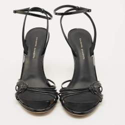 Pre Owned Giuseppe Zanotti Black Leather and Patent Leather Ankle Strap Sandals Size 40